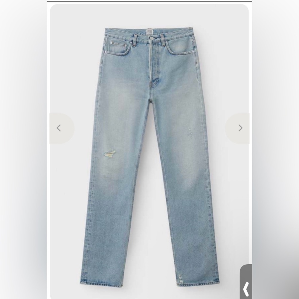 NWT Toteme Organic Denim loose fit distressed light blue jean with button fly